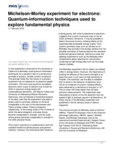 Michelson-Morley experiment for electrons: Quantum-information techniques used to explore fundamental physics