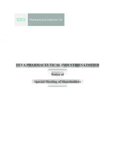 TEVA PHARMACEUTICAL INDUSTRIES LIMITED Notice of Special Meeting of Shareholders October 1, 2015 Dear Shareholder,