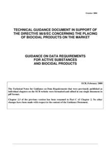 OctoberTECHNICAL GUIDANCE DOCUMENT IN SUPPORT OF THE DIRECTIVE 98/8/EC CONCERNING THE PLACING OF BIOCIDAL PRODUCTS ON THE MARKET