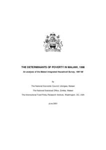 THE DETERMINANTS OF POVERTY IN MALAWI, 1998 An analysis of the Malawi Integrated Household Survey, by The National Economic Council, Lilongwe, Malawi The National Statistical Office, Zomba, Malawi
