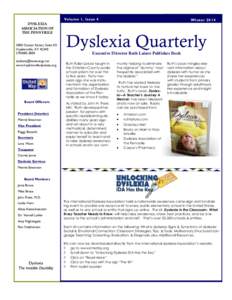 Volume 1, Issue 4 DYSLEXIA ASSOCIATION OF THE PENNYRILE 3000 Canton Street, Suite 4D Hopkinsville, KY 42240
