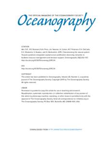 Oceanography THE OFFICIAL MAGAZINE OF THE OCEANOGRAPHY SOCIETY CITATION Alin, S.R., R.E. Brainard, N.N. Price, J.A. Newton, A. Cohen, W.T. Peterson, E.H. DeCarlo, E.H. Shadwick, S. Noakes, and N. BednaršekCharac