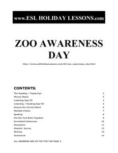 www.ESL HOLIDAY LESSONS.com  ZOO AWARENESS DAY http://www.eslHolidayLessons.com/04/zoo_awareness_day.html