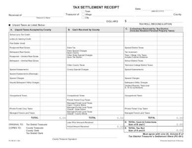 2009 PC-502 Tax Settlement Receipt Fillable Form