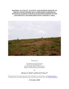 MAPPING ACCURACY, ACTIVITY, AND BURROW DENSITY OF WHITE-TAILED PRAIRIE DOG COMPLEXES COMPRISING POTENTIAL HABITAT FOR BLACK-FOOTED FERRETS IN THE CONTINENTAL DIVIDE/WAMSUTTER II PROJECT AREA.  Prepared for
