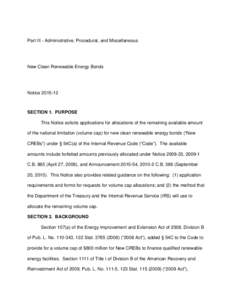 Part III - Administrative, Procedural, and Miscellaneous  New Clean Renewable Energy Bonds Notice