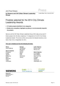 Press Release: Finalists selected for the 2014 City Climate Leadership Awards