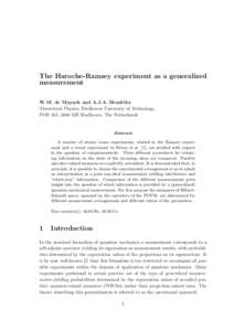 The Haroche-Ramsey experiment as a generalized measurement W.M. de Muynck and A.J.A. Hendrikx Theoretical Physics, Eindhoven University of Technology, POB 513, 5600 MB Eindhoven, The Netherlands