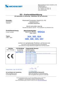 EG – Konformitätserklärung EC declaration of conformity / Décleration CE de conformité Hersteller:  Wachendorff Automation GmbH & Co. KG