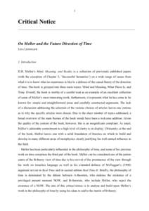 1  Critical Notice On Mellor and the Future Direction of Time LISA LEININGER