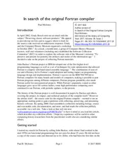 Personal account: in search of the original Fortran compiler