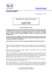 RÉPUBLIQUE FRANÇAISE LIBERTÉ-ÉGALITÉ-FRATERNITÉ SECRETARIAT DE LA COMMISSION DES AFFAIRES EUROPEENNES  Paris, September 17th, 2014