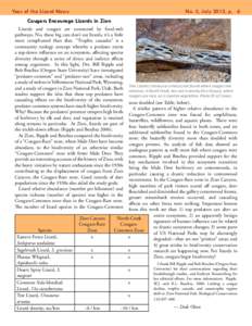 Year of the Lizard News  No. 5, July 2012, p. 6 Cougars Encourage Lizards in Zion Lizards and cougars are connected by food-web
