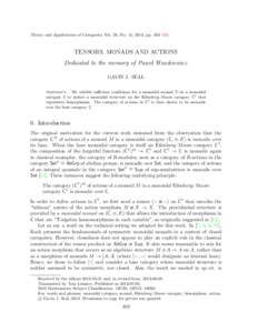 Theory and Applications of Categories, Vol. 28, No. 15, 2013, pp. 403–433.  TENSORS, MONADS AND ACTIONS Dedicated to the memory of Pawel Waszkiewicz GAVIN J. SEAL Abstract. We exhibit sufficient conditions for a monoid