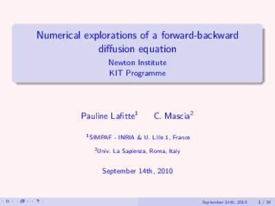 Numerical explorations of a forward-backward diffusion equation Newton Institute KIT Programme  Pauline Lafitte1