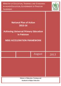 MINISTRY OF EDUCATION, TRAININGS AND STANDARDS IN HIGHER EDUCATION, GOVERNMENT OF PAKISTAN ISLAMABAD National Plan of Action