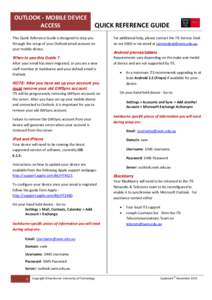 OUTLOOK - MOBILE DEVICE ACCESS QUICK REFERENCE GUIDE  This Quick Reference Guide is designed to step you