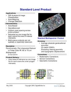 Standard Level Product Applications • GIS Analysis & Image Classification • Area Mapping
