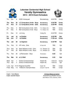 Lakeview Centennial High School  Varsity Gymnastics[removed]Event Schedule Thu