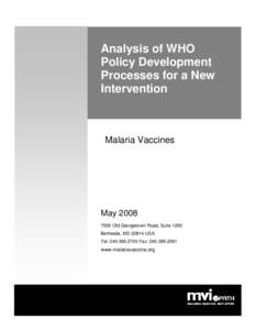 Analysis of WHO Policy Development Processes for a New Intervention  Malaria Vaccines