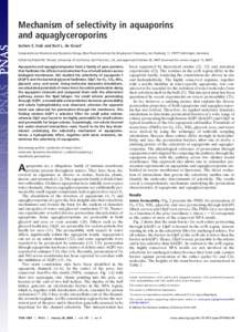 Mechanism of selectivity in aquaporins and aquaglyceroporins Jochen S. Hub and Bert L. de Groot† Computational Biomolecular Dynamics Group, Max Planck Institute for Biophysical Chemistry, Am Fassberg 11, 37077 Go¨ttin