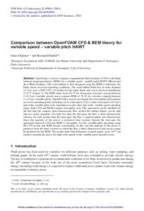 ITM Web of Conferences 2, DOI: itmconf  C Owned by the authors, published by EDP Sciences, 2014  Comparison between OpenFOAM CFD & BEM theory for