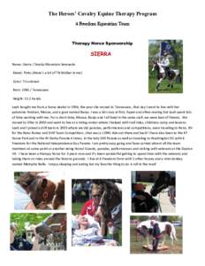 The Heroes’ Cavalry Equine Therapy Program 4 Freedom Equestrian Team Therapy Horse Sponsorship  SIERRA