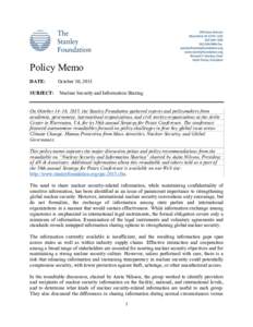 Policy Memo DATE: SUBJECT: October 30, 2015 Nuclear Security and Information Sharing