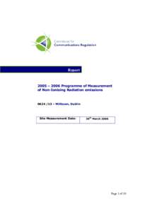 Report  2005 – 2006 Programme of Measurement of Non-Ionising Radiation emissions – Milltown, Dublin