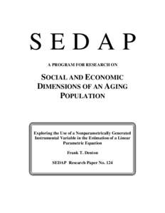 SEDAP A PROGRAM FOR RESEARCH ON SOCIAL AND ECONOMIC DIMENSIONS OF AN AGING POPULATION