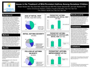 Issues in the Treatment of Mild-Persistent Asthma Among Homeless Children Shawn Bowen MD, Roy Grant MA, Diane McLean MD PhD, Karen Drezner MA, and Irwin Redlener MD 1 Section of Community Pediatrics, Children’s Hospita