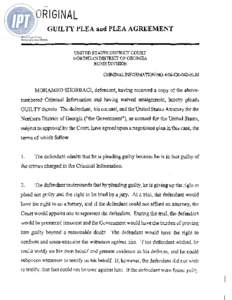 ORIGINAL GUILTY PLEA and PLEA AGREEMENT UNITED STATES DISTRICT COURT NORTHERN DISTRICT OF GEORGIA ROME DIVISION