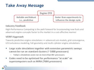 Take Away Message Engine CFD Reliable and Robust i.e., predictive  Faster than experiments to