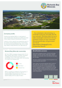 FACT SHEET MAY 2014 “Our commitment is beyond mining, we  Company profile