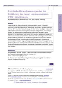 IRZ, Heft 06, JuniPraktische Herausforderungen bei der Einführung des neuen Leasingstandards IFRS 16 im Konzern Andrea Bardens, Andreas Duhr und Ann-Kathrin Heining