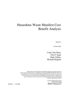 Hazardous Waste Manifest Cost Benefit Analysis EP803T7 October 2000