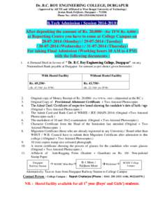 Dr. B.C. ROY ENGINEERING COLLEGE, DURGAPUR (Approved by AICTE and Affiliated to West Bengal University of Technology) Jemua Road, Fuljhore, Durgapur – [removed]Phone No.: ([removed][removed]B.Tech Admission 