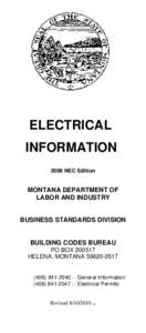 ELECTRICAL INFORMATION 2008 NEC Edition MONTANA DEPARTMENT OF LABOR AND INDUSTRY