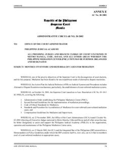 Philippines / Alternative dispute resolution / Integrated Bar of the Philippines / Nimfa C. Vilches / Alfredo Flores Tadiar / Dispute resolution / Law / Mediation