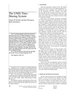 1. Introduction  The UNIX TimeSharing System Dennis M. Ritchie and Ken Thompson Bell Laboratories