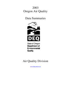 2003 Oregon Air Quality Data Summaries Air Quality Division www.deq.state.or.us