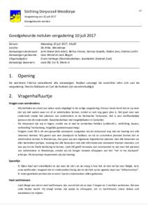 Stichting Dorpsraad WestdorpeVergadering van 10 juli 2017 Goedgekeurde notulen