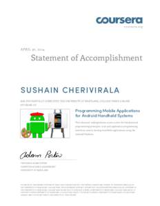 coursera.org  APRIL 30, 2014 Statement of Accomplishment