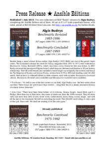 Press Release i Ansible Editions Published 1 JulyTwo new collections of F&SF “Books” columns by Algis Budrys, completing the Ansible Editions set of three. All are in 6