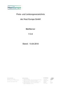 Preis- und Leistungsverzeichnis der Host Europe GmbH MailServer V 2.0