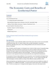 JuneEconomic Costs and Benefits of Geothermal Power The Economic Costs and Benefits of Geothermal Power