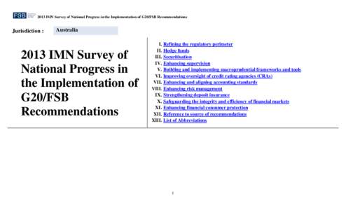 Australia 2013 IMN Survey of National Progress in the Implementation of G20/FSB Recommendations
