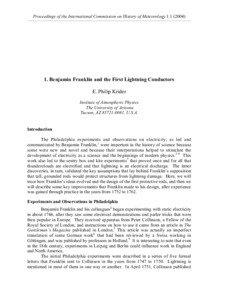 Proceedings of the International Commission on History of Meteorology[removed]Benjamin Franklin and the First Lightning Conductors