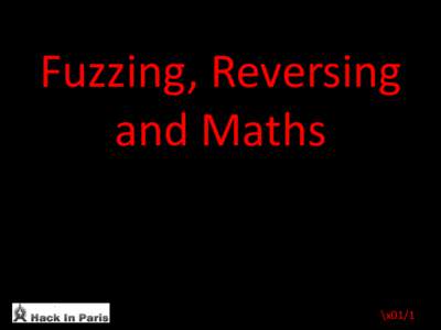 Fuzzing, Reversing and Maths \x01/1  AGENDA
