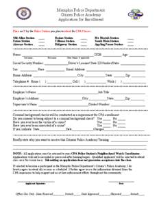 Memphis Police Department Citizen Police Academy Application for Enrollment